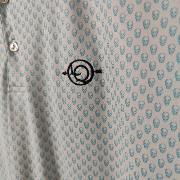 Peter Millar Polo Mens Large Blue Skull Print AOP Summer Comfort Stretch Flex - Picture 5 of 7